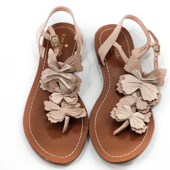 KATE SPADE Celo Butterfly Rose Gold/Pale Pink Nappa Thong Sandals