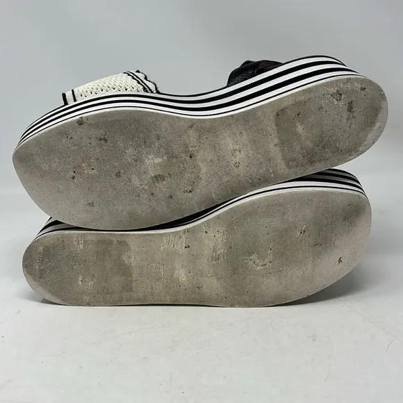 KATE SPADE HIGHRISE SPADE SANDALS BLACK WHITE STRIPE PLATFORM SZ 9.5