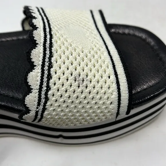 KATE SPADE HIGHRISE SPADE SANDALS BLACK WHITE STRIPE PLATFORM SZ 9.5