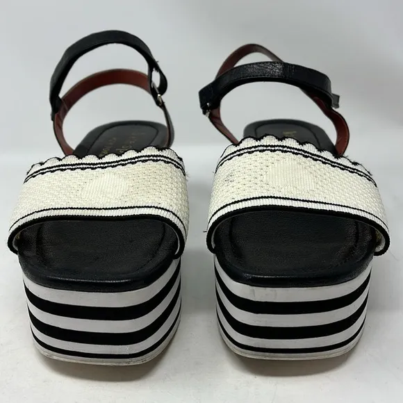 KATE SPADE HIGHRISE SPADE SANDALS BLACK WHITE STRIPE PLATFORM SZ 9.5