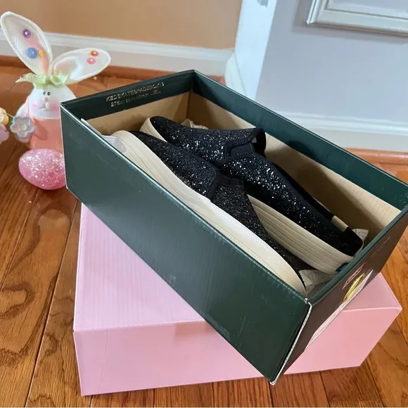 KATE SPADE Keds Womens Shoes Double Deck Mule Black Glitter Slip-On Sneakers 6.5