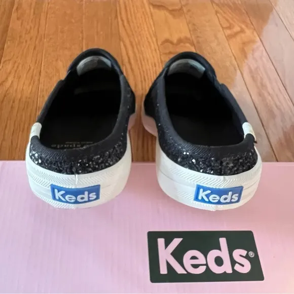 KATE SPADE Keds Womens Shoes Double Deck Mule Black Glitter Slip-On Sneakers 6.5