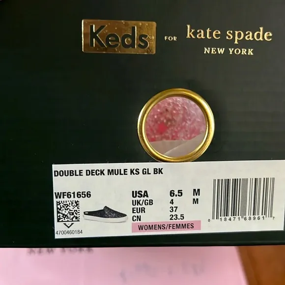 KATE SPADE Keds Womens Shoes Double Deck Mule Black Glitter Slip-On Sneakers 6.5