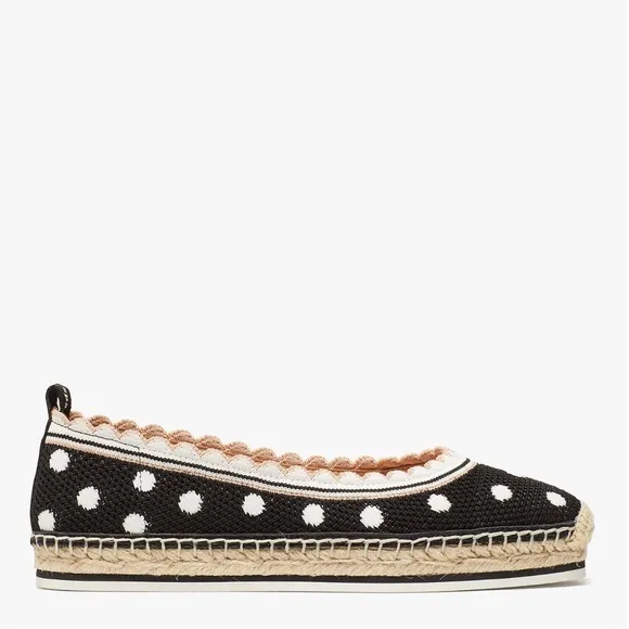 ♠️Kate Spade Knottingham Dots Knit Espadrilles Flats, Black NIB