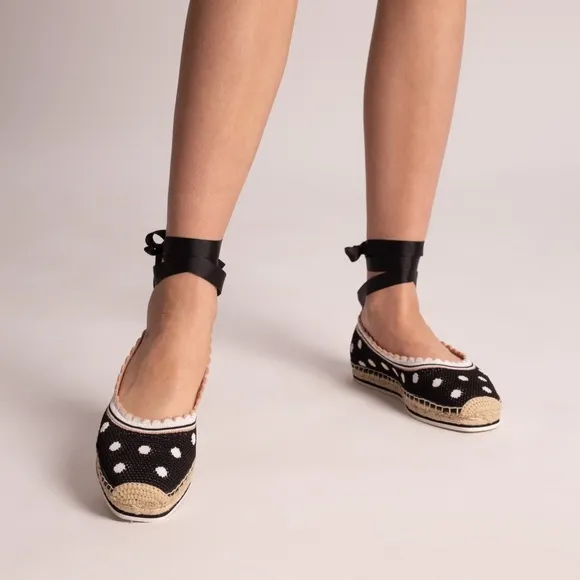 ♠️Kate Spade Knottingham Dots Knit Espadrilles Flats, Black NIB