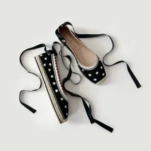 ♠️Kate Spade Knottingham Dots Knit Espadrilles Flats, Black NIB