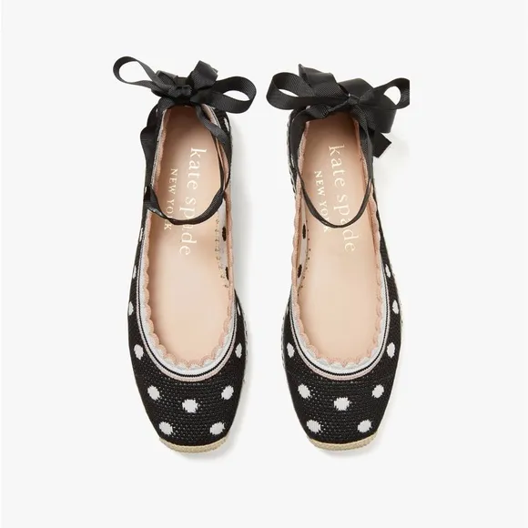 ♠️Kate Spade Knottingham Dots Knit Espadrilles Flats, Black NIB