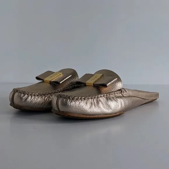 Kate Spade Shoes Mules Womens 7 Pink Gold Metallic Slip On Flats Bow Leather