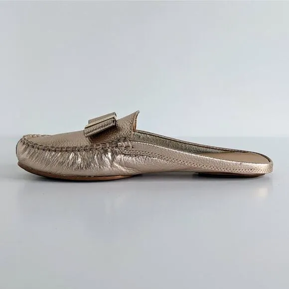 Kate Spade Shoes Mules Womens 7 Pink Gold Metallic Slip On Flats Bow Leather