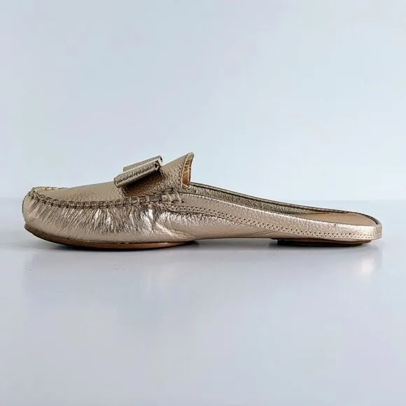 Kate Spade Shoes Mules Womens 7 Pink Gold Metallic Slip On Flats Bow Leather