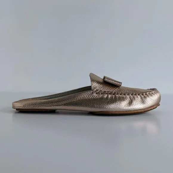 Kate Spade Shoes Mules Womens 7 Pink Gold Metallic Slip On Flats Bow Leather
