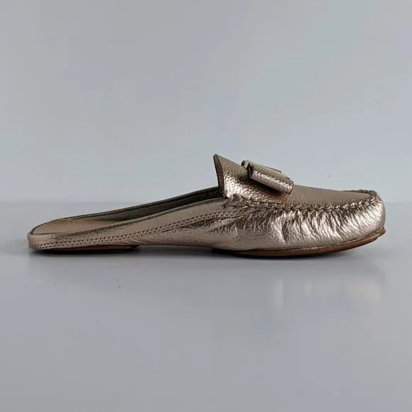 Kate Spade Shoes Mules Womens 7 Pink Gold Metallic Slip On Flats Bow Leather
