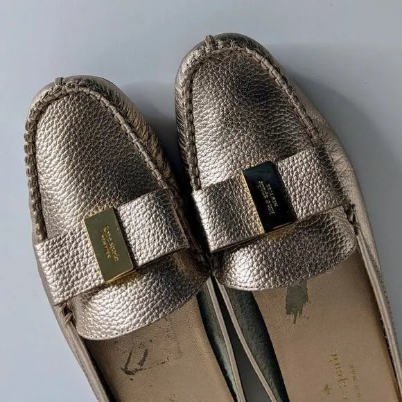 Kate Spade Shoes Mules Womens 7 Pink Gold Metallic Slip On Flats Bow Leather