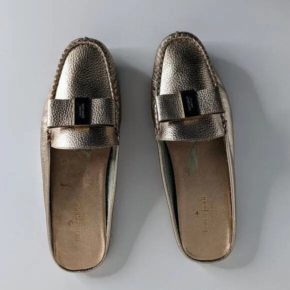 Kate Spade Shoes Mules Womens 7 Pink Gold Metallic Slip On Flats Bow Leather