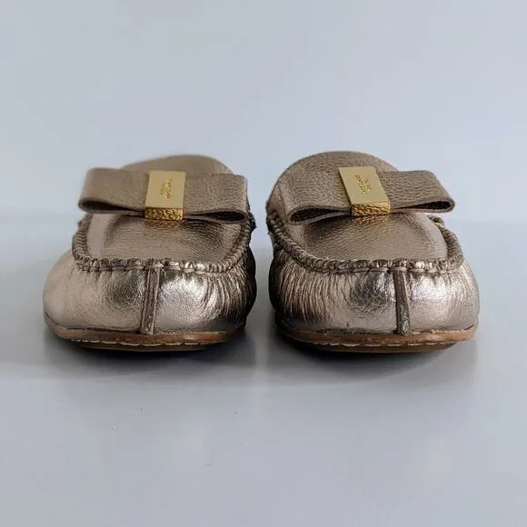 Kate Spade Shoes Mules Womens 7 Pink Gold Metallic Slip On Flats Bow Leather
