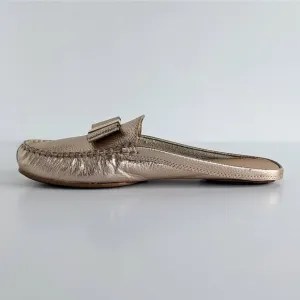 Kate Spade Shoes Mules Womens 7 Pink Gold Metallic Slip On Flats Bow Leather