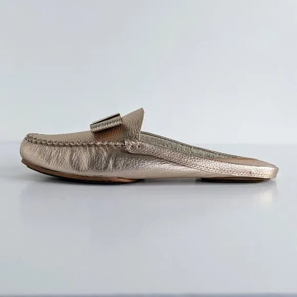 Kate Spade Shoes Mules Womens 7 Pink Gold Metallic Slip On Flats Bow Leather