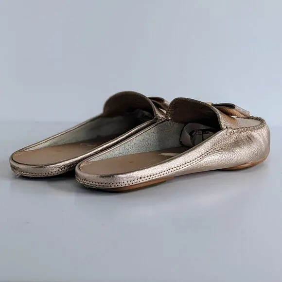 Kate Spade Shoes Mules Womens 7 Pink Gold Metallic Slip On Flats Bow Leather