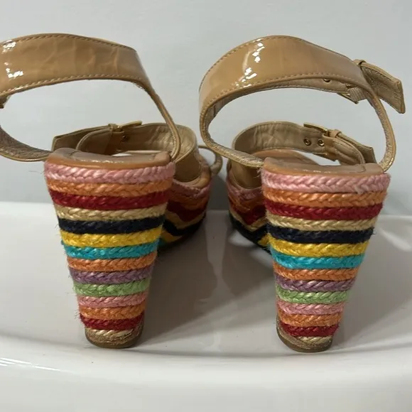 Kate Spade Striped Espadrilles patent leather high heeled sandals size 9