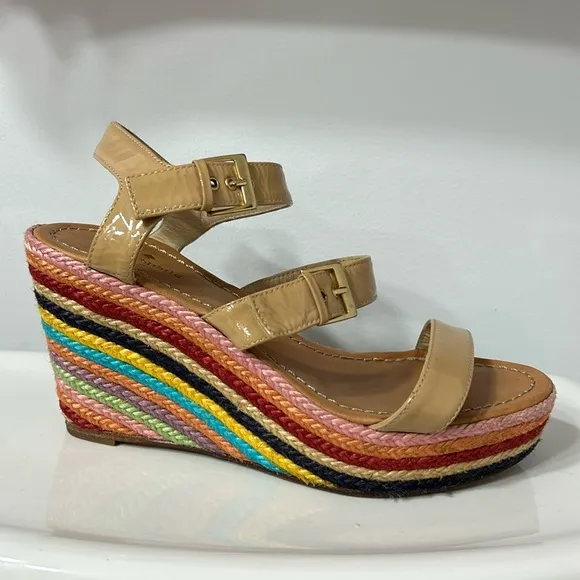 Kate Spade Striped Espadrilles patent leather high heeled sandals size 9
