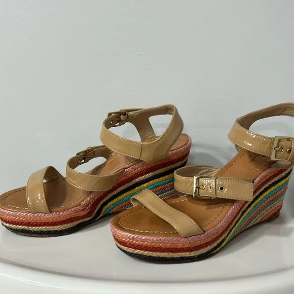 Kate Spade Striped Espadrilles patent leather high heeled sandals size 9