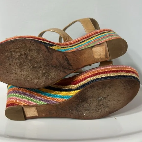 Kate Spade Striped Espadrilles patent leather high heeled sandals size 9
