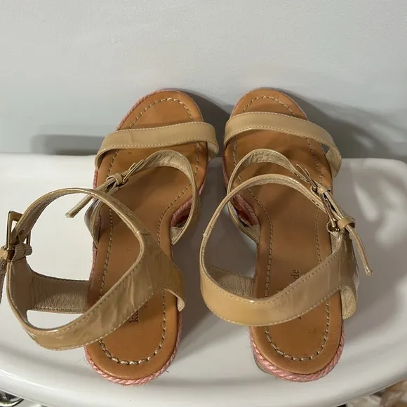 Kate Spade Striped Espadrilles patent leather high heeled sandals size 9