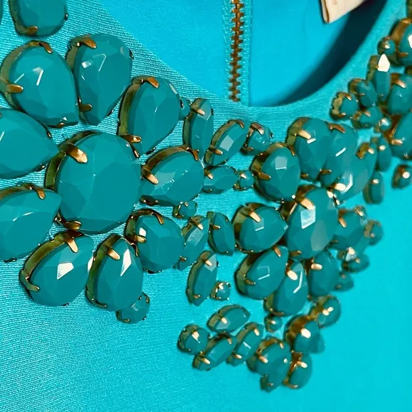 Kate Spade Teal Vanessa Dress with Embellished Necklace Collar Neckline Like New