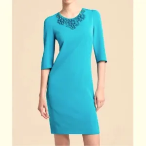 Kate Spade Teal Vanessa Dress with Embellished Necklace Collar Neckline Like New