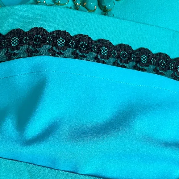 Kate Spade Teal Vanessa Dress with Embellished Necklace Collar Neckline Like New