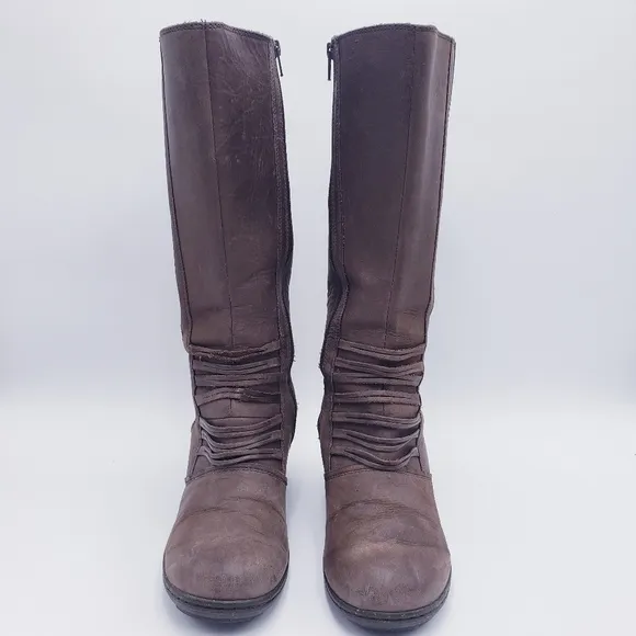 KEEN Womens Brown Zurich Leather Wedge Heel Knee High Boots Side Zip Size 10