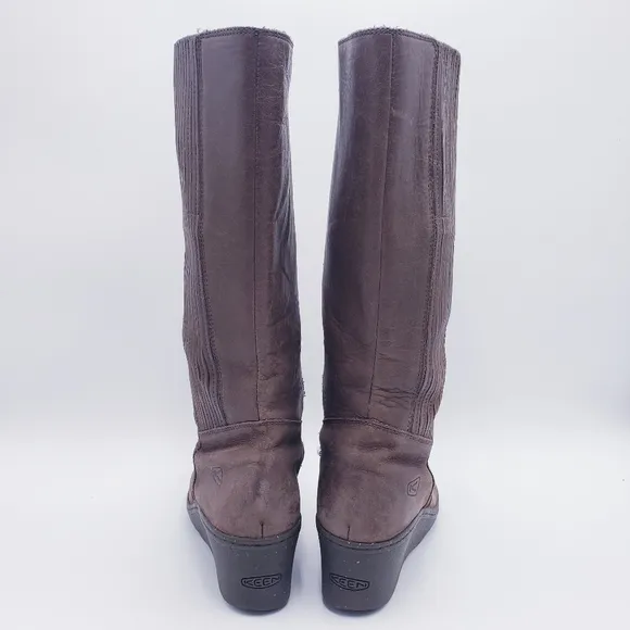KEEN Womens Brown Zurich Leather Wedge Heel Knee High Boots Side Zip Size 10
