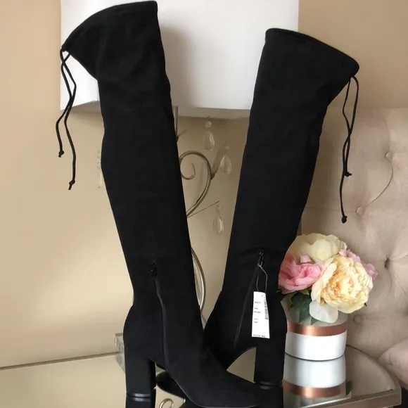 KELLY &amp; KATIE 3.5”Heel Black Over the Knee Boots