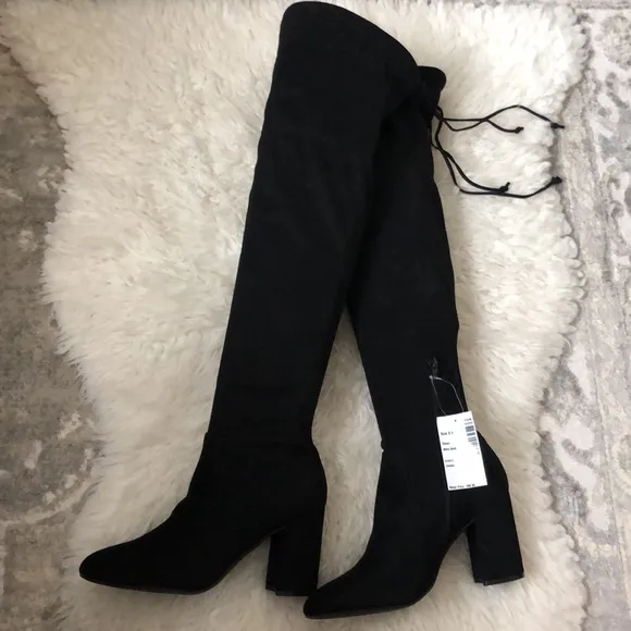 KELLY &amp; KATIE 3.5”Heel Black Over the Knee Boots