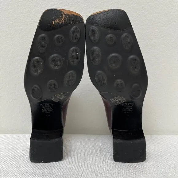 Kenneth Cole Leather Burgundy Loafers Chunky Block Heel Square Toe Size 7.5