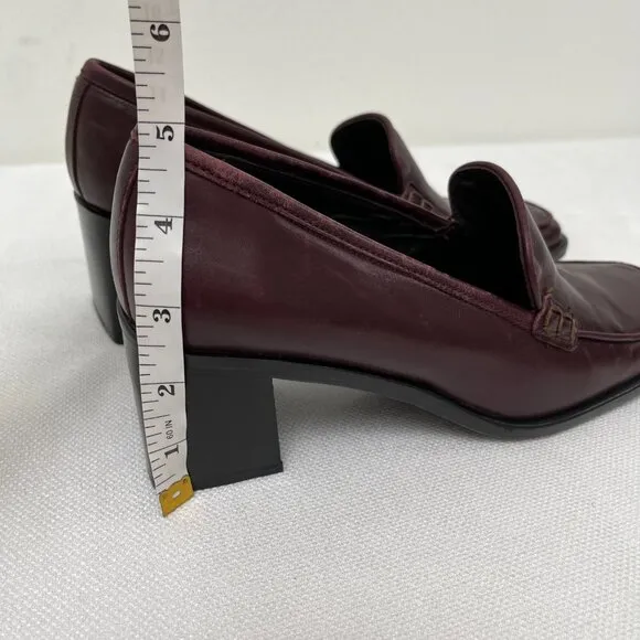 Kenneth Cole Leather Burgundy Loafers Chunky Block Heel Square Toe Size 7.5