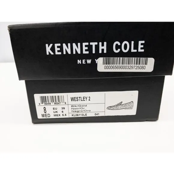 Kenneth Cole Westley Gold Stud Embellished Leather Loafers 8 Women's