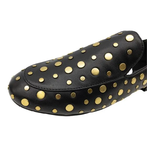 Kenneth Cole Westley Gold Stud Embellished Leather Loafers 8 Women's