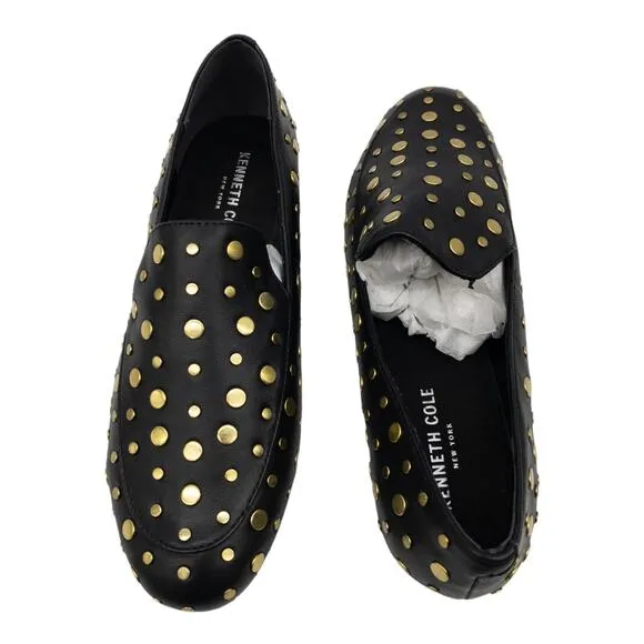 Kenneth Cole Westley Gold Stud Embellished Leather Loafers 8 Women's
