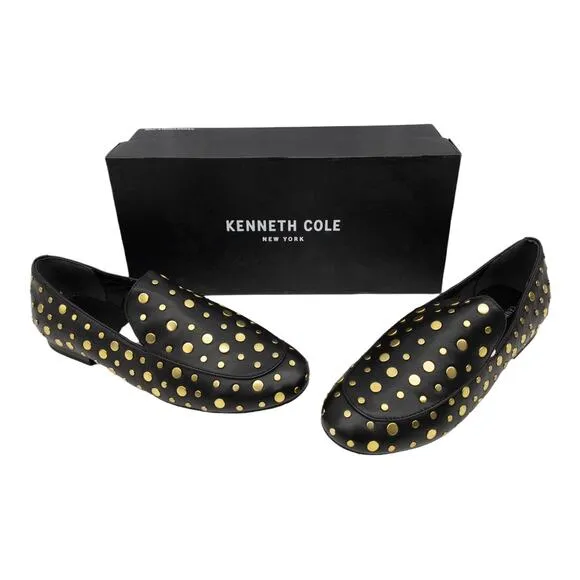 Kenneth Cole Westley Gold Stud Embellished Leather Loafers 8 Women's