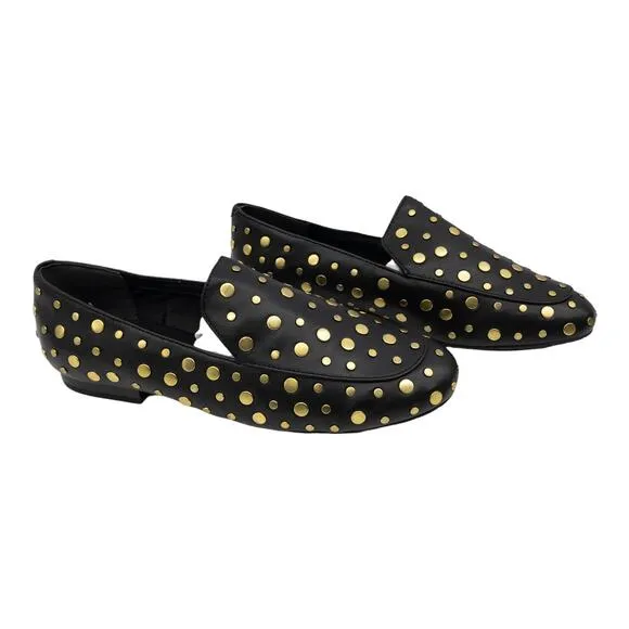 Kenneth Cole Westley Gold Stud Embellished Leather Loafers 8 Women's