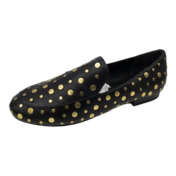 Kenneth Cole Westley Gold Stud Embellished Leather Loafers 8 Women's