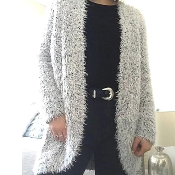 Kensie Fluffy Sweater Cardigan Jacket Sz XS Teddy Bear Eyelash Open Modern Boho