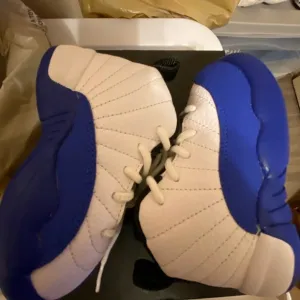 Kids Blue and White Sneakers Jordan’s 12s