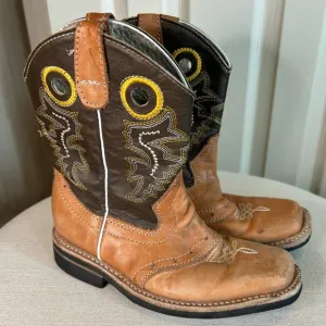 Kid's children's Boys/Girls leather western cowboy boots square toe rodeo