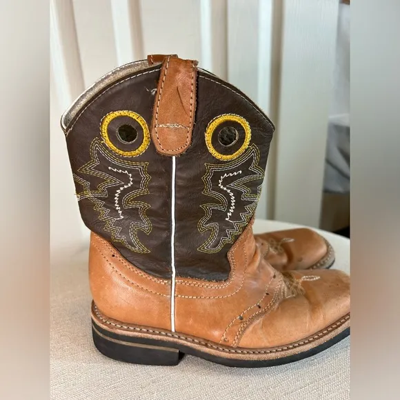 Kid's children's Boys/Girls leather western cowboy boots square toe rodeo