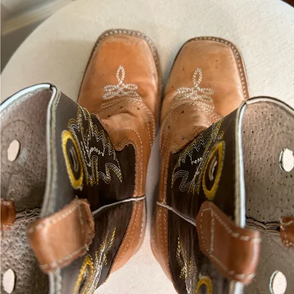 Kid's children's Boys/Girls leather western cowboy boots square toe rodeo