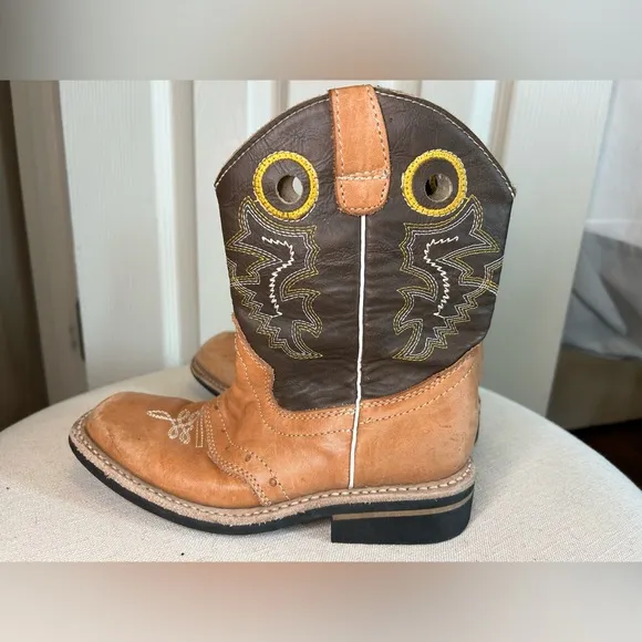 Kid's children's Boys/Girls leather western cowboy boots square toe rodeo