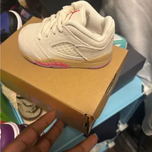 Kids Cream Sneakers with Pink Accents