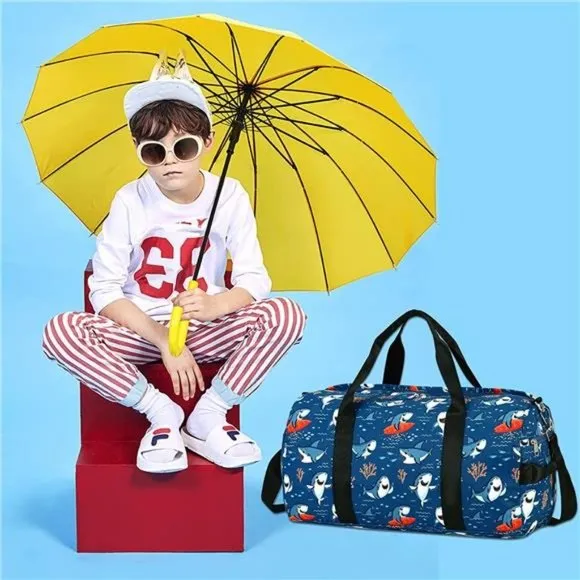 KIDS Duffel Overnight Bag for Boys and Girls Shark-Dark Blue